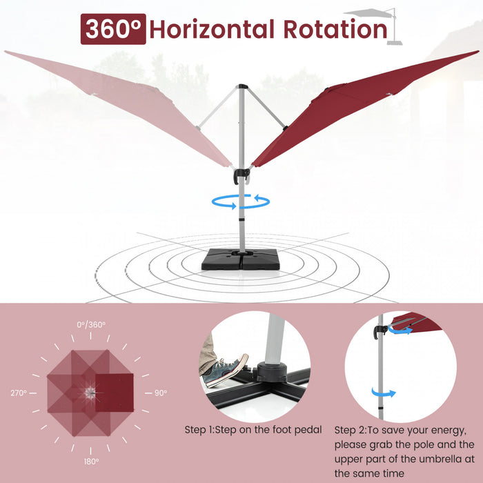 Costway 10 FT Patio Cantilever Umbrella Outdoor Aluminum Hanging Offset Umbrella w/ 360° Rotation Red