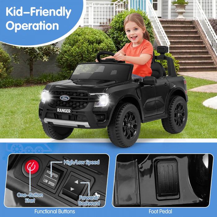 Costway 12v Licensed Ford Ranger Kids Ride On Car With Remote Control Storage Basket Black
