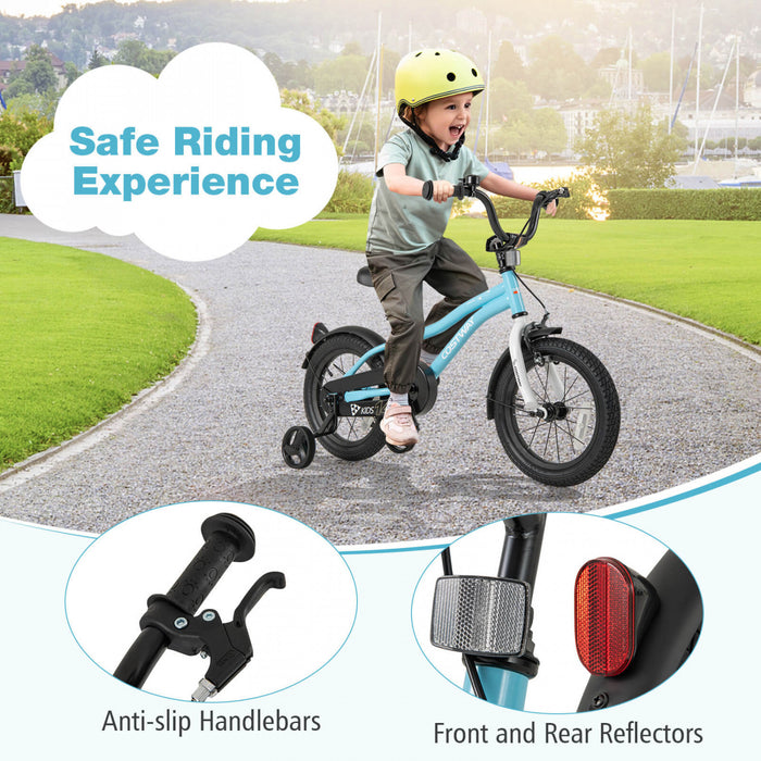 Costway 14\" Kids Bike For 3-5 Years Old Boys & Girls With Adjustable Seat Handbrake Reflectors Blue