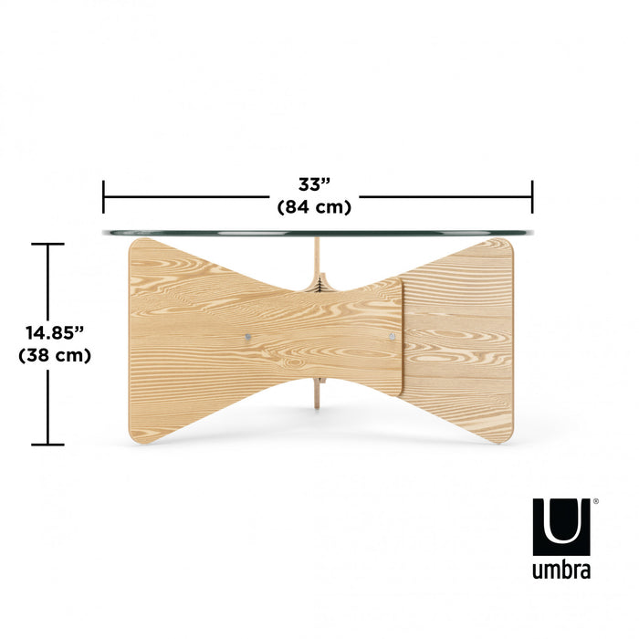 Umbra Modern Round Solid Wood Madera Coffee Table with Glass Top - Natural