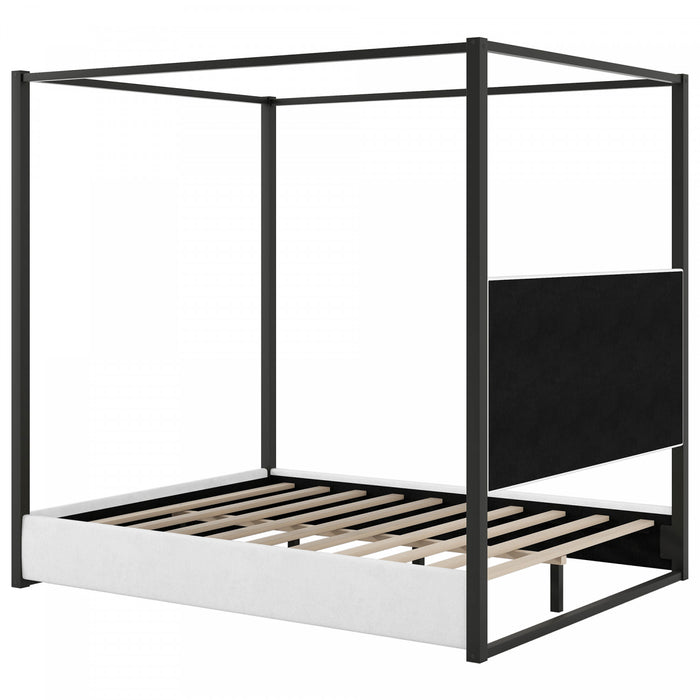 Sophia Upholstery Canopy Platform Bed with Foam Headboard and Velvet,Queen Size,Black Queen Bed