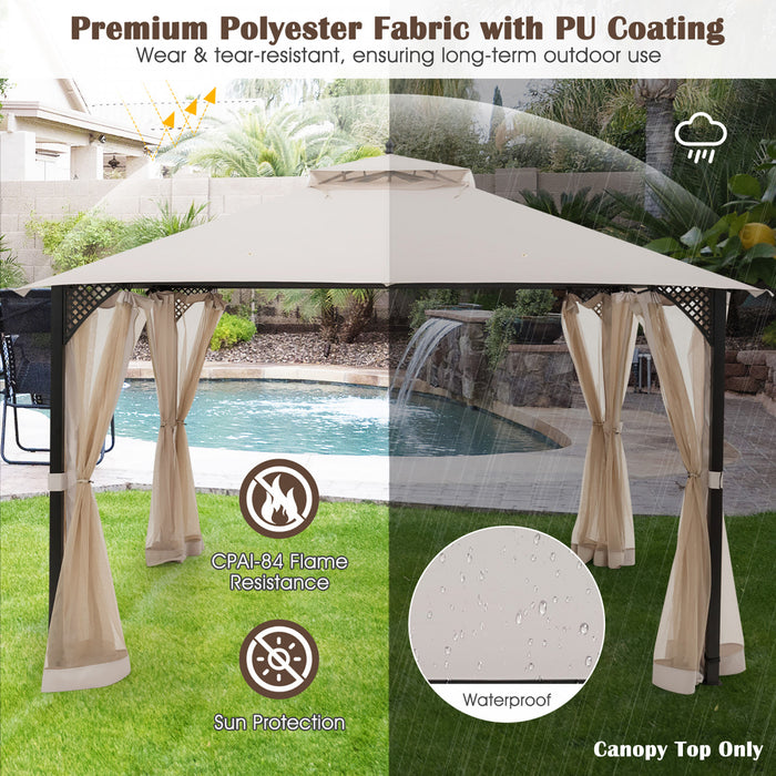 10' X 12' Patio Gazebo Replacement Top Cover 2-tier Canopy Cpai-84 Outdoor Beige