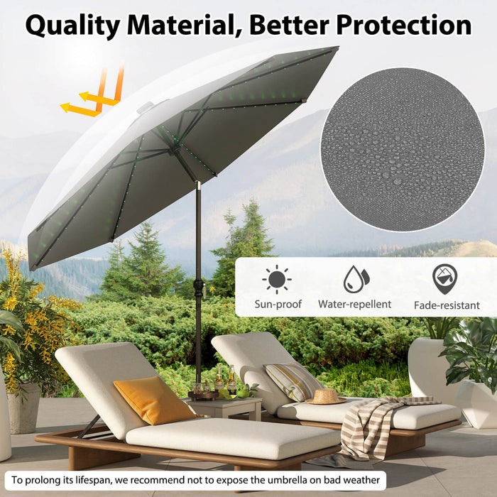 Costway 10 FT Solar Patio Umbrella with 96 LED Lights 35° Adjustable Tilt Vented Top Gray