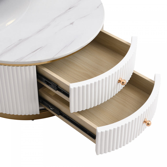 Thomas 27.6\" Modern Round Coffee Table With 2 Storage Drawers, White