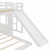 Marico Twin Over Solid Wood Full Bunk Bed With Slide, Playhouse Design - White | Lit Superpose Marico En Bois Massif, Taille Simple En Haut Et Double En Bas, Avec Toboggan, Design Maison De Jeu - Blanc