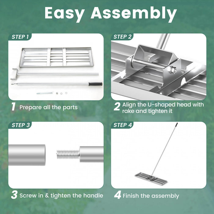 Costway Lawn Leveling Rake 36\" X 10\" Heavy Duty Level Lawn Tool For Garden Backyard/lawn Silver