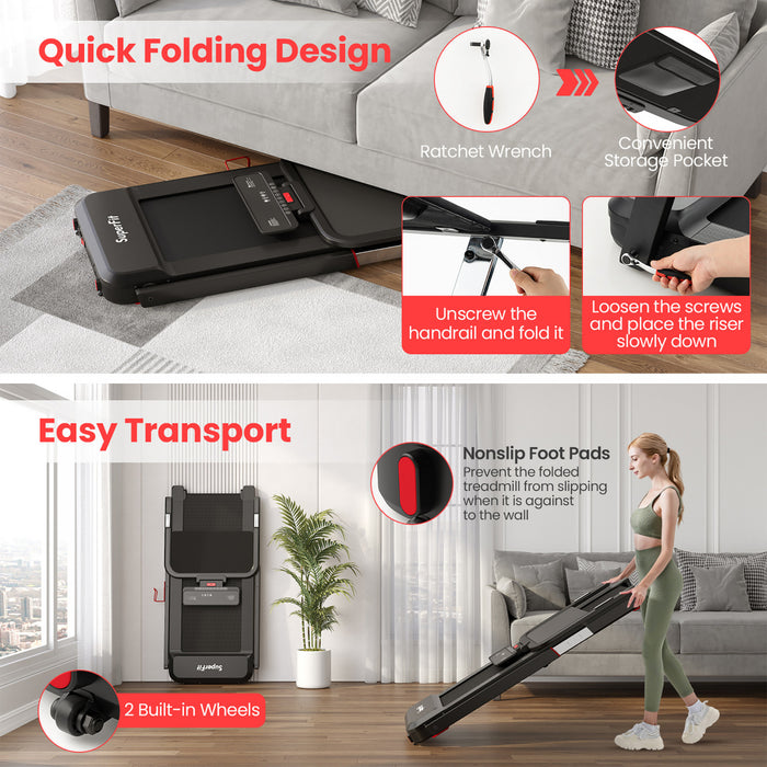 Superfit 3hp Running Machine Folding Treadmill Adjustable Height App Control Table Board