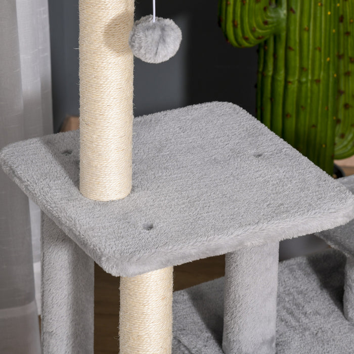 Pawhut Cat Tree For Indoor Cats, Multi-level Cat Condo With Sisal Scratching Post, Perch, Hanging Ball, Light Grey