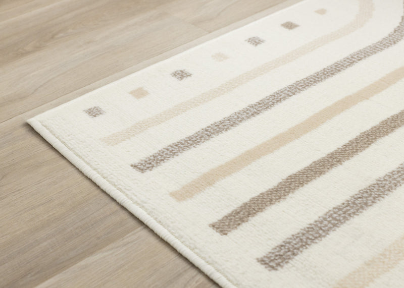 Florence Cream Beige Brown Curved Lines Design Rug, 7'6\" x 9'6\" Indoor Area Rug