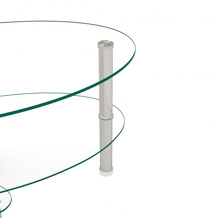 Sophia Modern Transparent Oval Glass Coffee Table with Stainless Steel Legs,Transparent