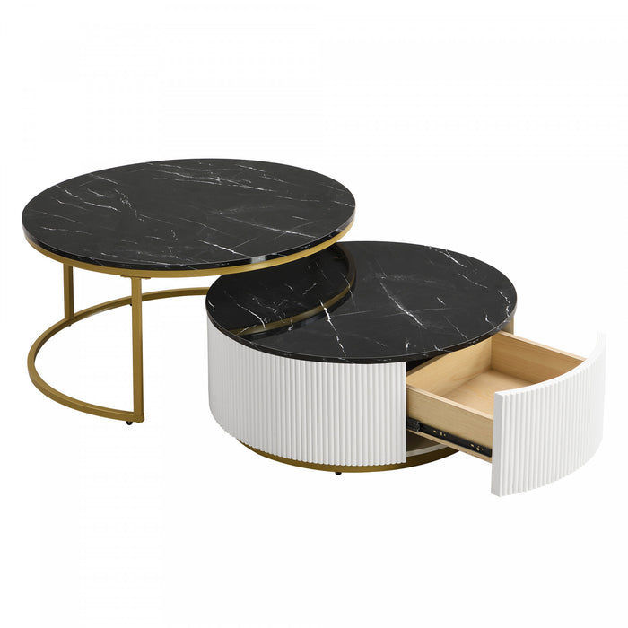 Sophia 27.6\" Modern Nesting Coffee Table With Storage Drawer, Black