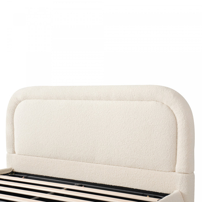 Sophia Space-Saving Hydraulic Lift Storage Platform Bed with Boucle Upholstery,Queen Size,Beige Queen Bed