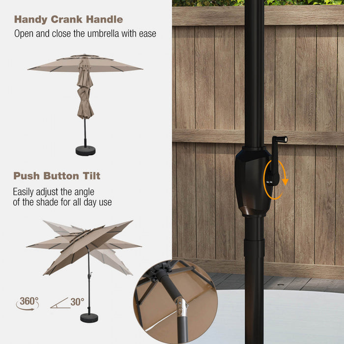 Costway 10 ft 3-tier Vented Patio Umbrella Large Market Table Umbrella Outdoor Sun Shade Brown
