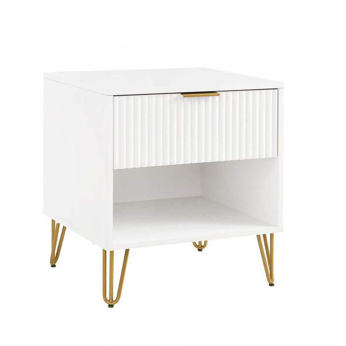 Dumbo Modern 20\" Fluted Nightstand in White (1-Drawer) - Set of 2