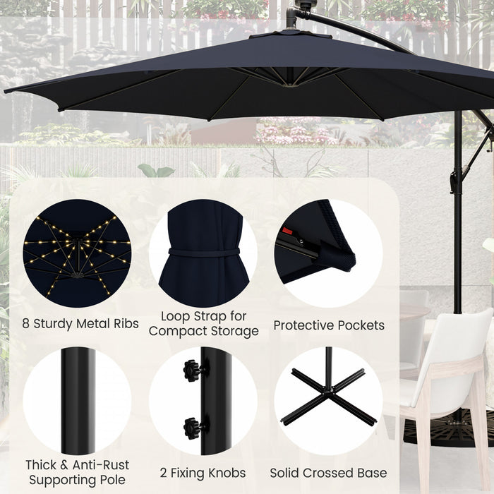 Costway 10FT Patio Solar-Lighted 112 LED Cantilever Offset Umbrella Crank Tilt Outdoor