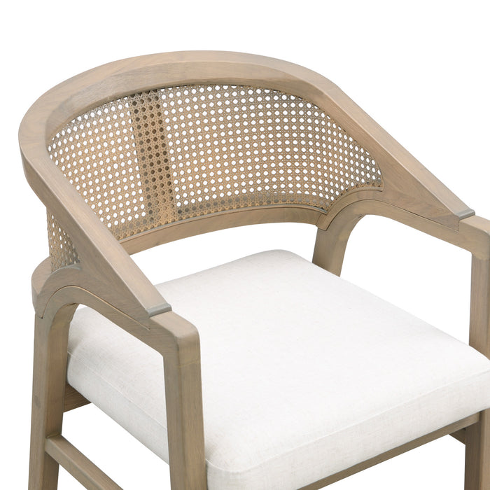 Liam Comfortable Dining Chair Set of 2 with Rattan Back and Rubber Wood Frame,Light Ash