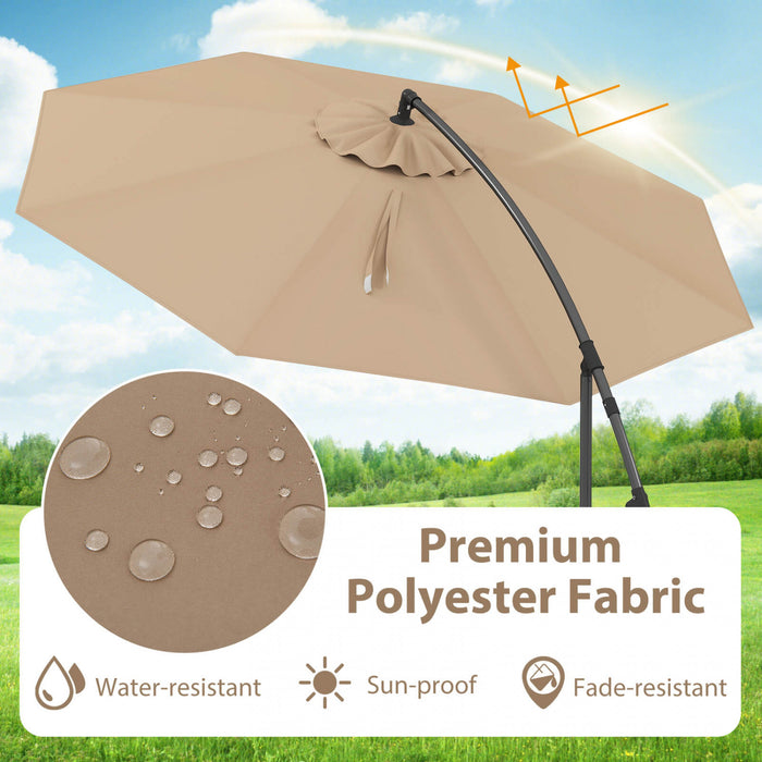 Costway 10 FT Patio Offset Umbrella w/8 Ribs Cross Base Tilt Brown
