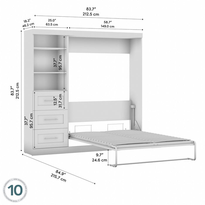 Bestar Pur Full Murphy Unit with Drawers 84-Inch Wall Bed - White