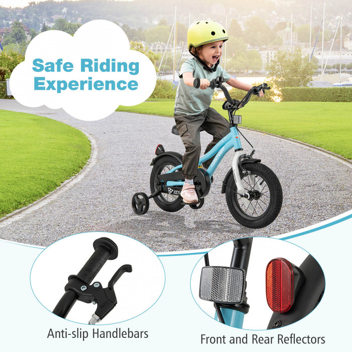 Costway 12\" Kids Bike For 3-4 Years Old Boys & Girls With Adjustable Seat Handbrake Reflectors Blue