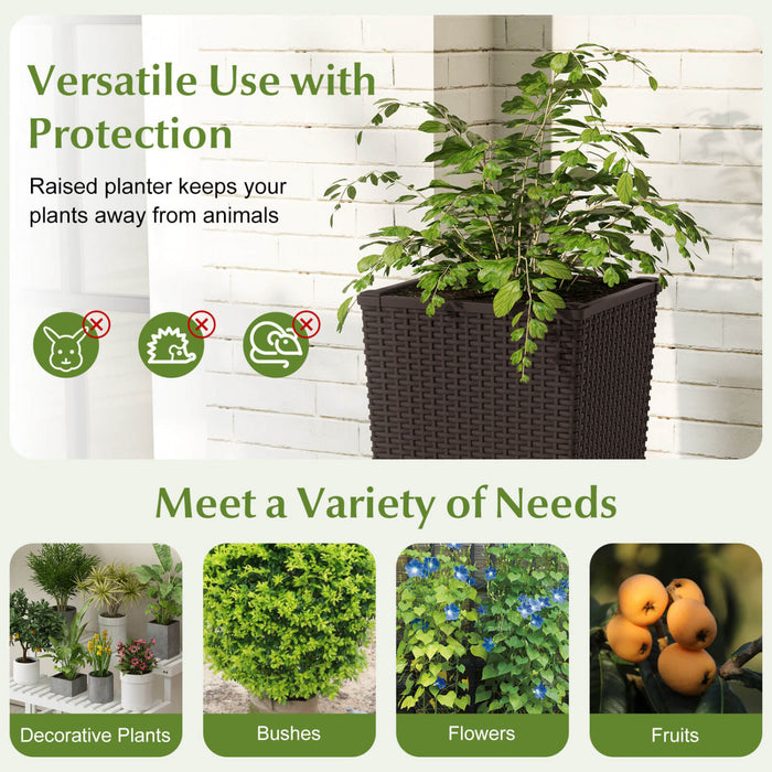 Costway 23\" Tall Planters Set Of 2 Rattan Wicker Plant Pot Self-watering Tree Pot Brown