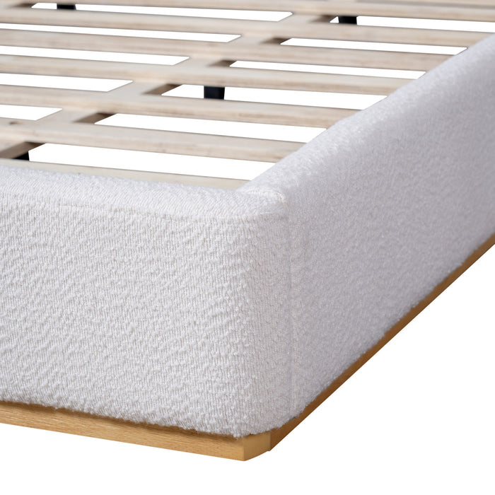 Lucas Low Profile Platform Bed Boucle Upholstered Wingback Headboard,King Size ,White King Bed