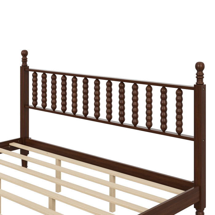 Oliver Retro Wood Platform Bed with Gourd Shaped Headboard - Dark Brown
