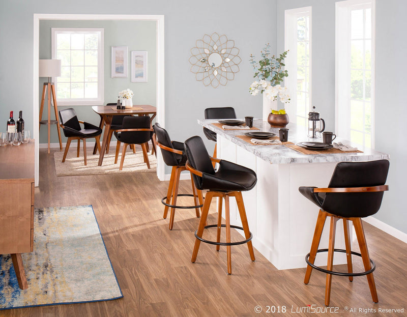 LumiSource Cosmo Faux Leather Mid-Century Modern Counter-Height Stool - Walnut/Black