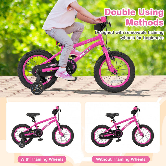 Costway 14-inch Kid's Bike For 3-5 Years Old With Adjustable Saddle & Anti-slip Handlebar Pink