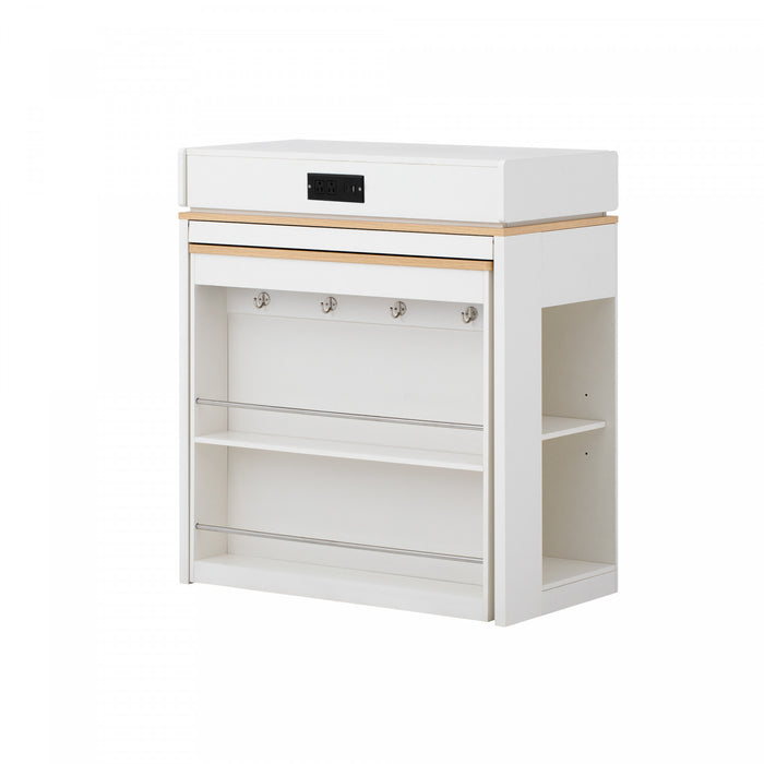 Logan Extendable Dining Table with Folding Top and Storage Drawers,White