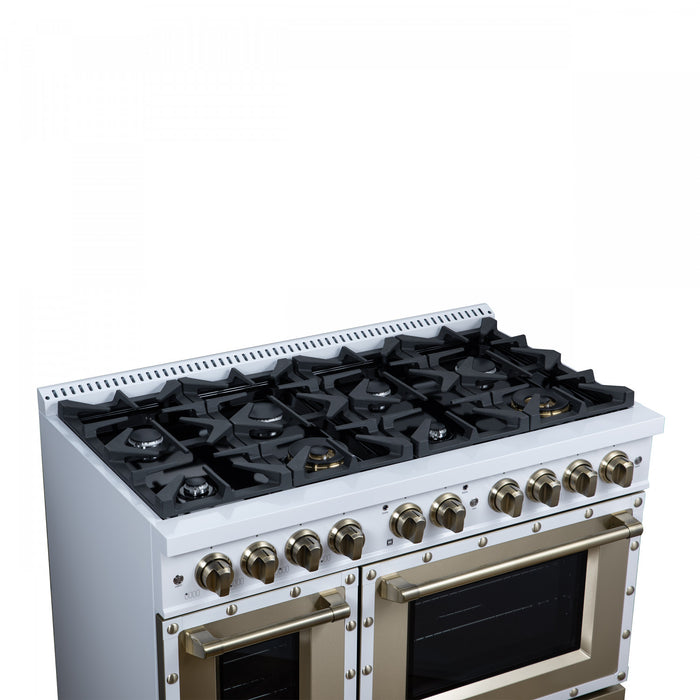 Forno Ambassador 48\" Dual Fuel Range, White, 8 Sealed Burners, 6.7 Cu.Ft. Ovens - FFSGS6199-48CPWHT