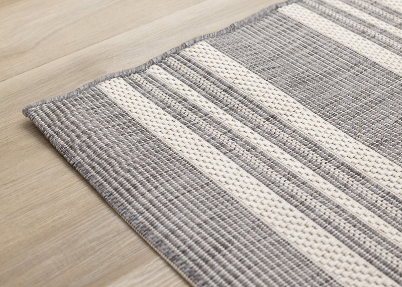 Jackson Cream Taupe Banded Stripes Rug, 6'7\" x 9'6\" Outdoor Area Rug