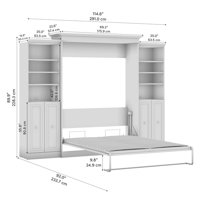 Bestar Versatile Queen Murphy Bed and Two Closet Organizers with Doors (115 W) - White