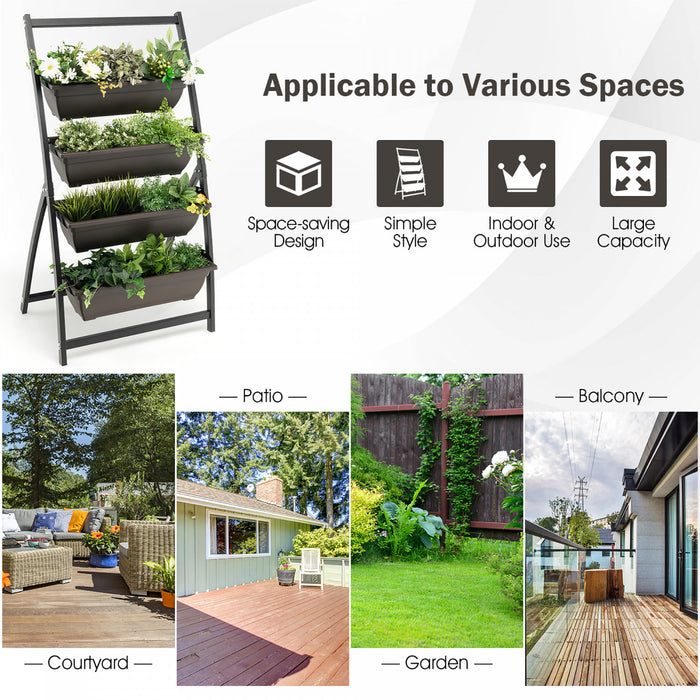 Costway 2pcs 4 Ft 4-tier Vertical Raised Garden Bed Elevated Planter W/4 Container Boxes