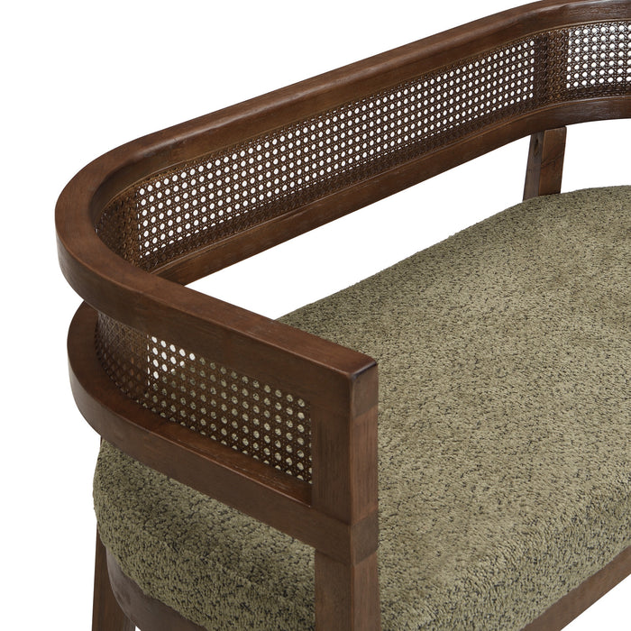 Rattan 47.5 Inch Rattan Upholstered Loveseat with Hand-Woven Backrest, Green, Walnut