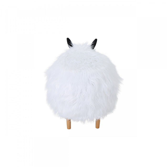 Julius Upholstered Wood Yak Footstool Ottoman, White