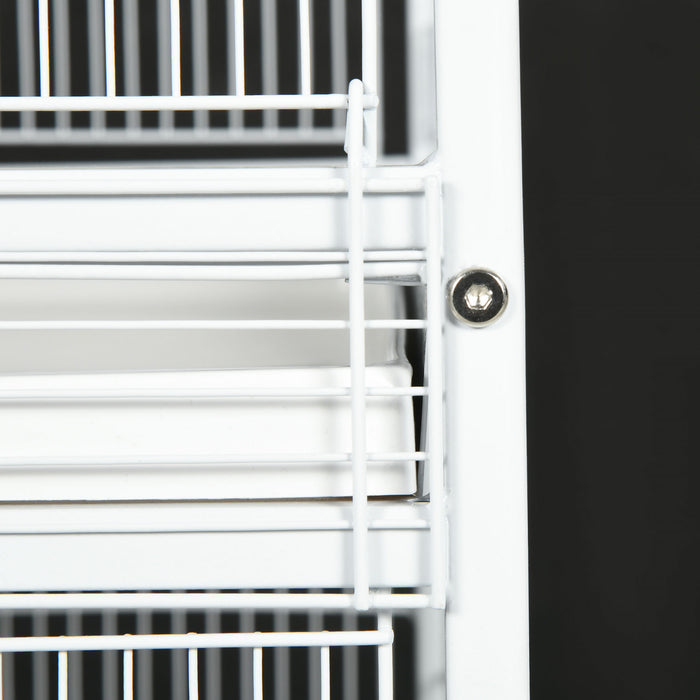 Pawhut Wrought Metal Bird Cage Feeder With Rolling Stand Perches Food Containers Doors Wheels 67\" H, White