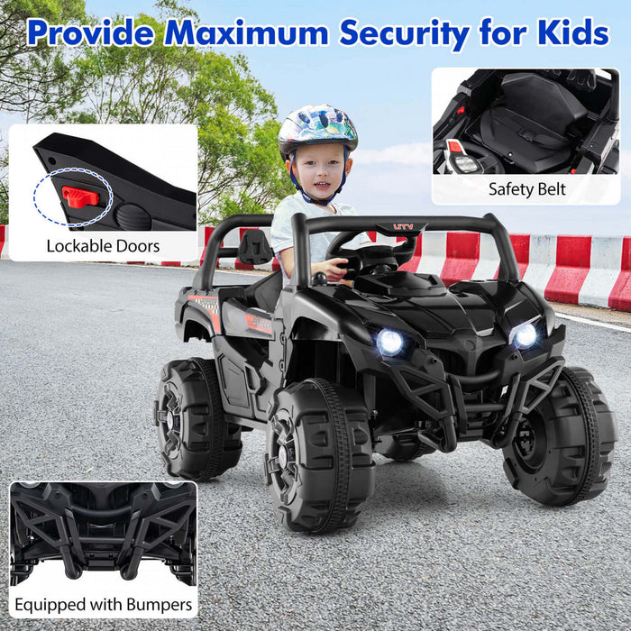 Costway 12v Kids Ride On Truck With Remote Control Slow Start Safety Belt Rear Storage Black