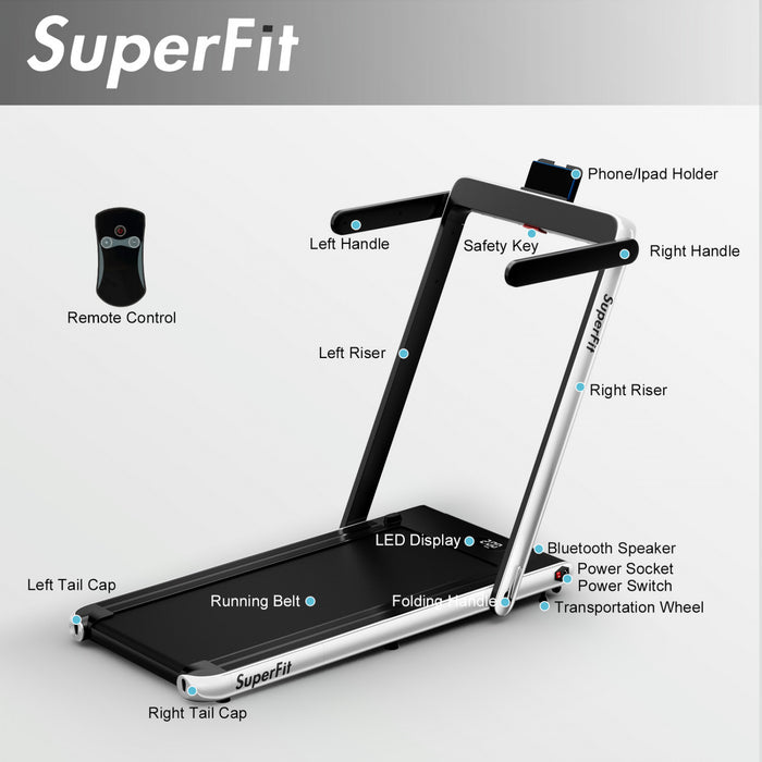 Superfit 2.25hp 2 In 1 Folding Treadmill W/ Speaker Remote Control App Silver