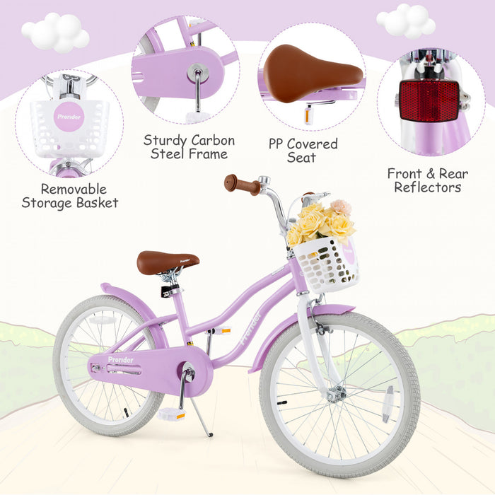 Prorider 20\" Kids Bike With Height Adjustable Handlebar & Seat Hand Brake & Coaster Brake Purple