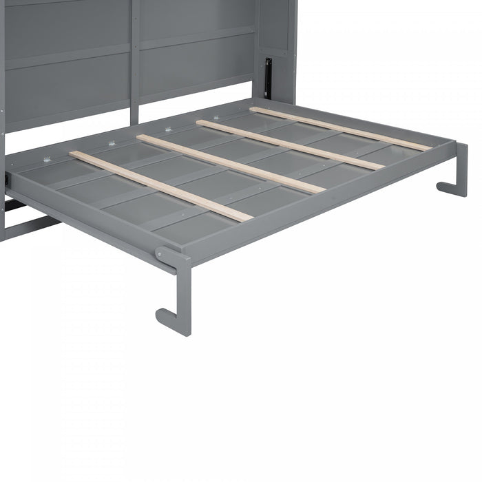 Eileen Space-saving Murphy Wall Bed With Cabinets, Queen Size, Grey