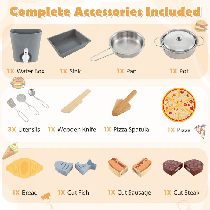 Costway 3-piece Outdoor Wooden Kitchen Playset Kids Mud Kitchen Bbq Grill & Pizza Oven