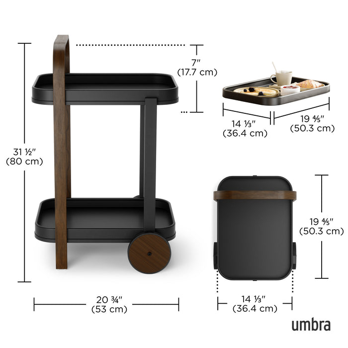 Umbra Modern Bellwood Steel Bar & Storage Cart - Black and Walnut