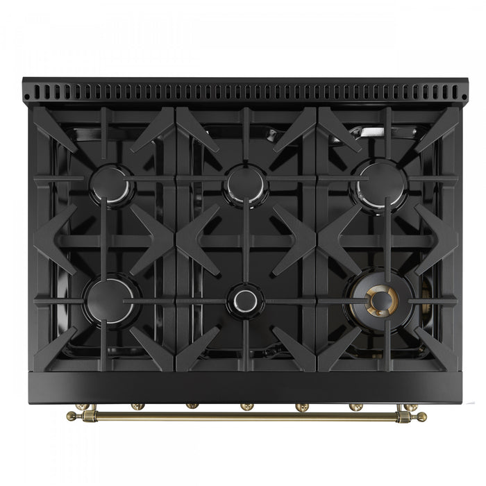 Forno Antico 36\" Freestanding Gas Range, Black, Convection Oven- FFSGS6219-36BLK
