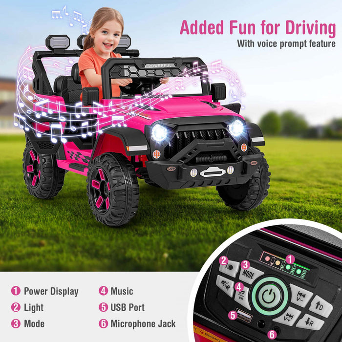 Costway 12v Kids Ride On Truck With 2*12v Motors Spring Suspension & Remote Control Pink