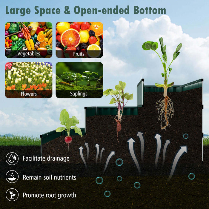 Costway 2 Pcs 3-tier Raised Garden Bed,47\" X 47\" X 24\" Metal Outdoor Elevated Planter Box Green