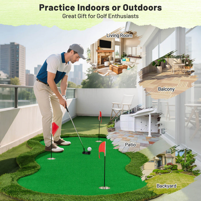 Costway 5 X 10 Ft Professional Golf Practice Mat With 3 Holes And Golf Balls For Home