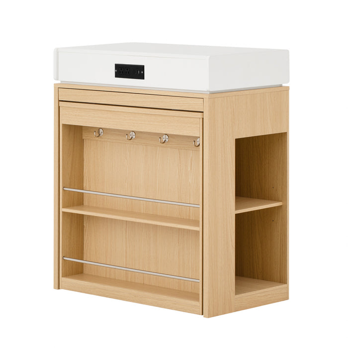 Logan Extendable Dining Table with Folding Top and Storage Drawers,Natural