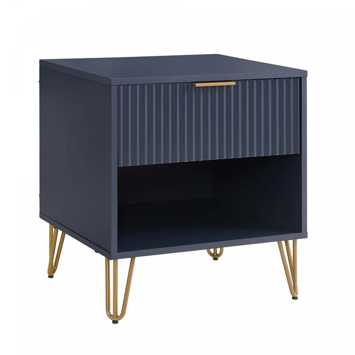Dumbo Modern 20\" Fluted Nightstand in Midnight Blue (1-Drawer) - Set of 2