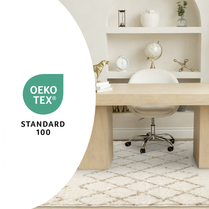 Taylor Cream Brown Lattice Shag Rug, 7'10\" x 10'6\" Indoor Area Rug