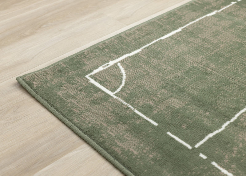 Florence Green Brown White Soccer Field Rug, 6'7\" x 9'6\" Indoor Area Rug